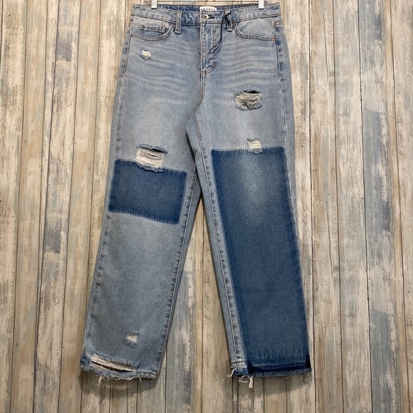 FRAYED High Rise Ankle Straight Color Block Two Tone Jeans | Size 29  NWOT - Picture 7 of 15